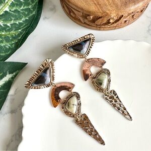 2/$30🌵 Earth Stone Earrings Arch Geo Dangle Bohemian Metal Jewelry Artsy NEW